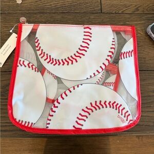 Baseball Print Clear Cosmetic Bag - Red Trim